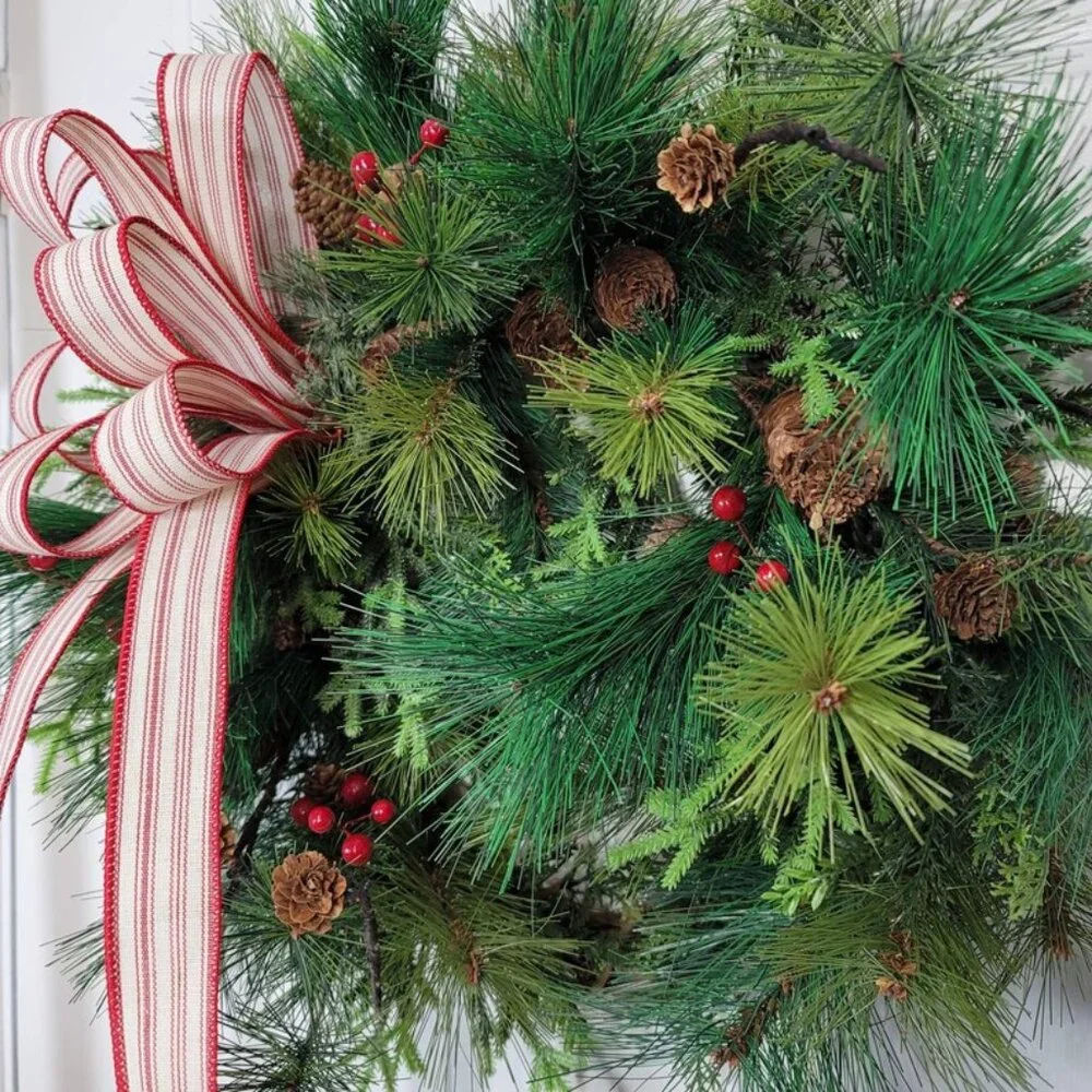 Mixed Pines Winter Wreath, Winter Season Red Berry Pine Farmhouse Rustic Wreath